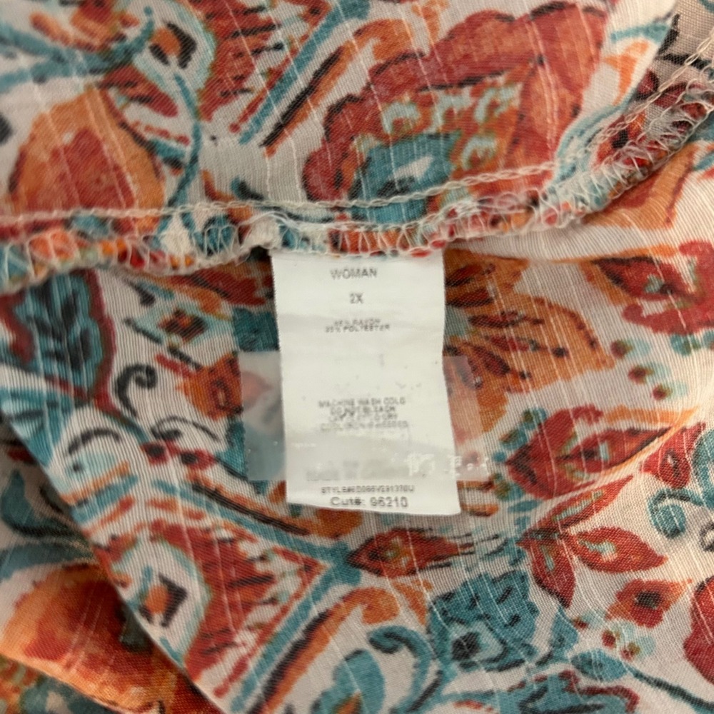 Cocomo Woman Orange Teal Floral Paisley‎ Tie Front Blouse 2X D088VE81370U - Picture 7 of 9